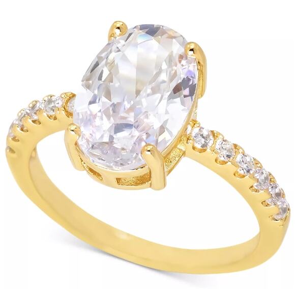 CHARTER CLUB  Gold-Tone Oval Crystal Pavé Ring - Picture 1 of 5